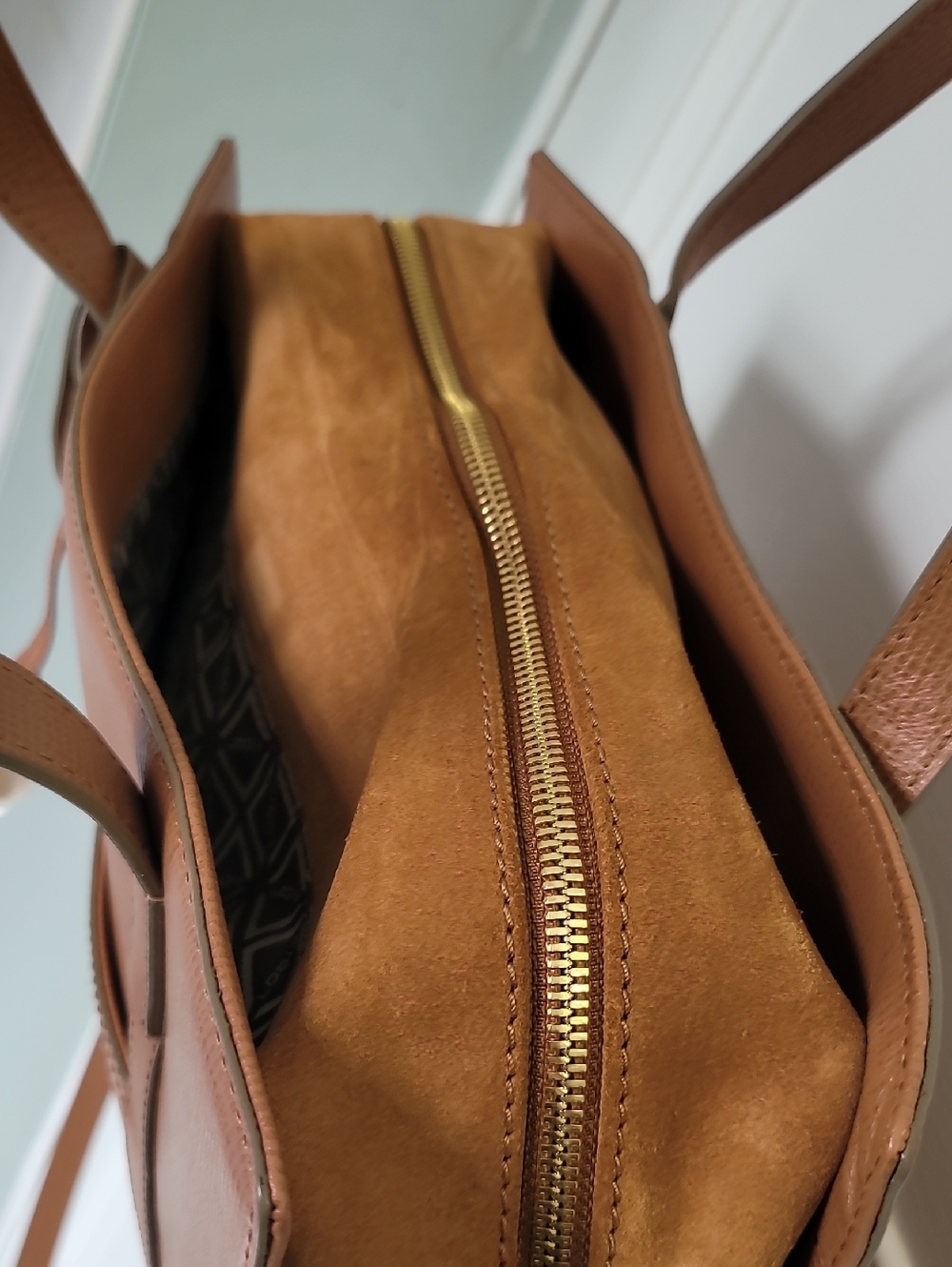 Lodis RFID Leather Tote Tan Crosshatch & Suede Large Zip Work Bag - Picture 5 of 12